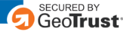 SECURED BY GeoTrust logo blue square, orange circle, and white curved arrow