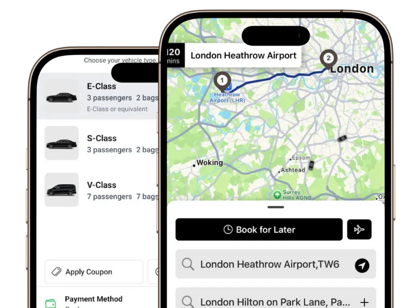Online booking screen for executive airport chauffeur transfer